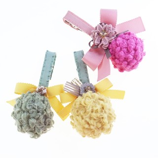 【PinkyPinky Boutique】可愛泰迪毛球蝴蝶結 髮夾 ＊綠色 / 黃色 / 粉紅色 ＊