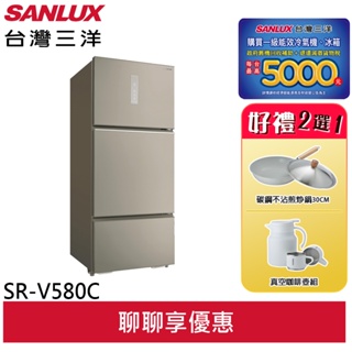 SANLUX【台灣三洋】SR-V580C 580L變頻一級三門冰箱 雅緻金(輸碼95折 94X0Q537F8)