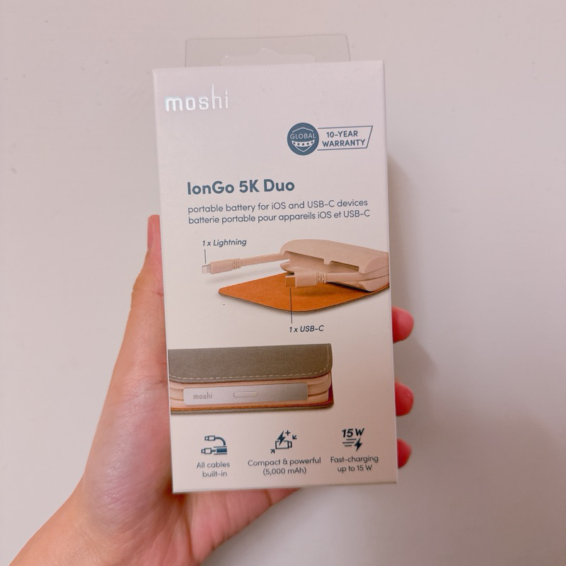 Moshi 行動電源 IonGo 5K Duo 雙向充電帶線行動電源 (USB-C 及 Lightning 雙充電線)