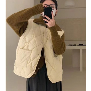 韓版寬鬆單排扣馬甲背心 口袋羽絨背心女 鋪棉背心外套 背心外套 輕羽絨背心 背心女冬天 馬甲上衣 韓國素色背心外套冬天
