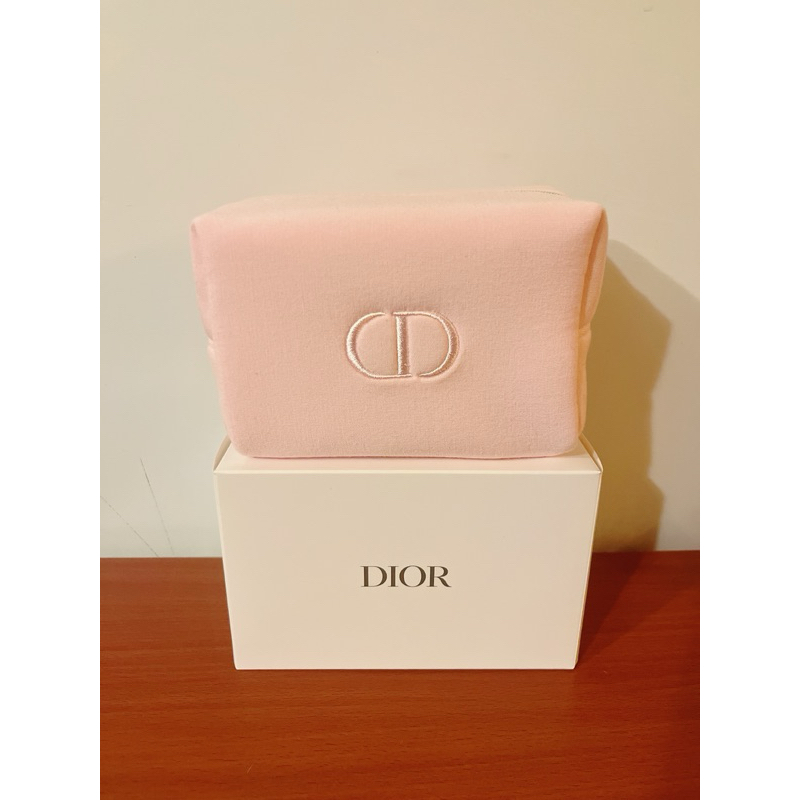 (全新含盒) Dior迪奧純棉粉紅色刺繡化妝包