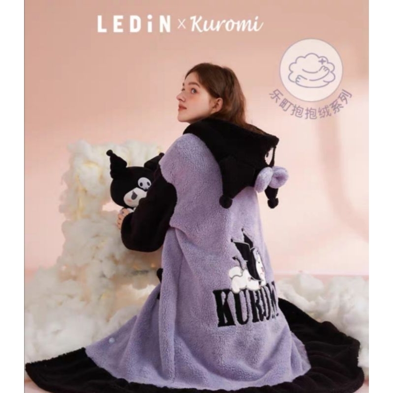 [代購LED'IN 樂町居家] 三麗鷗聯名Kuromi酷洛米系列 - 長袖居家睡衣連身睡袍套裝