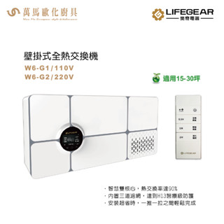 《樂奇》 壁掛式全熱交換機 W6-G1 適合15-30坪 智慧雙核心