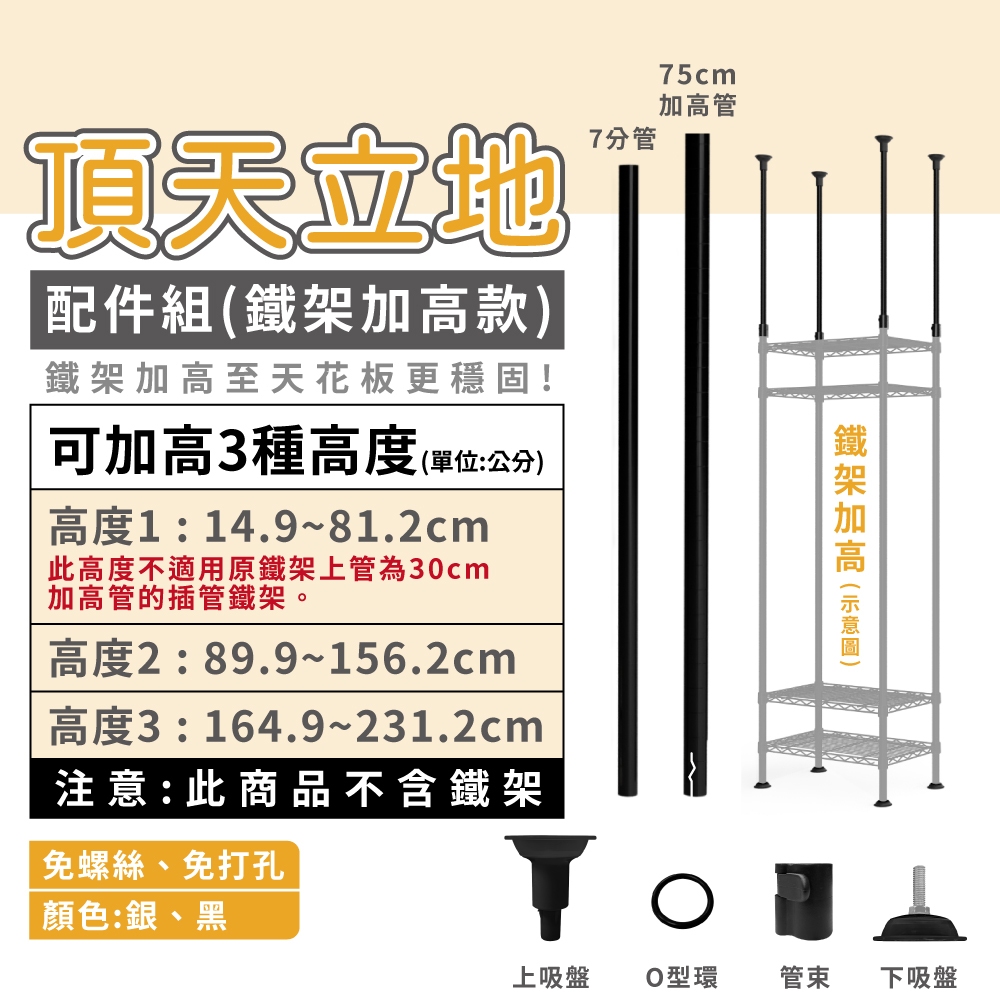 【配件】頂天立地 鐵架加高多規格配件組 免打孔 置物架 防傾倒 耐重加高 伸縮桿 頂天立地架 牆面置物架 層架 收納