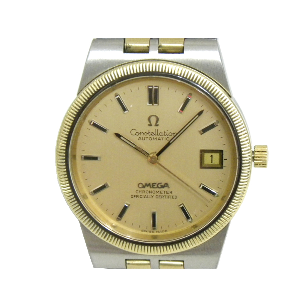 [專業] 機械錶 [OMEGA G3537] 歐米茄 圓型 14K金環自動錶 [金色面+日期]/時尚錶