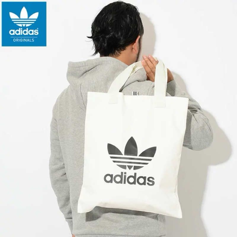 ADIDAS ORIGINALS 帆布 大LOGO 托特包 白色