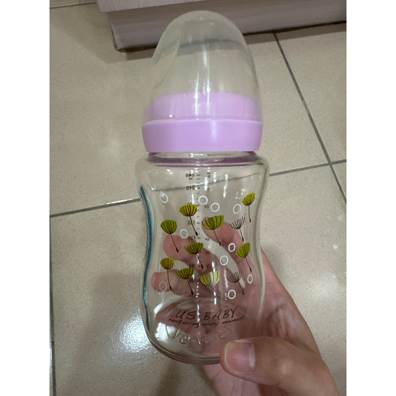 【二手】優生 US baby - 真母感矽膠特護玻璃奶瓶-寬口徑240ml 無附奶嘴
