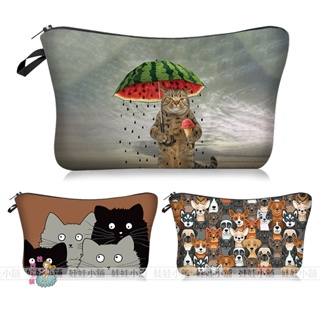 💟娃娃日雜小舖💟西瓜傘下的貓收納防震包 貓咪插畫化妝包 小物包 零錢包 手機包 耳機包 鑰匙包 盥洗包
