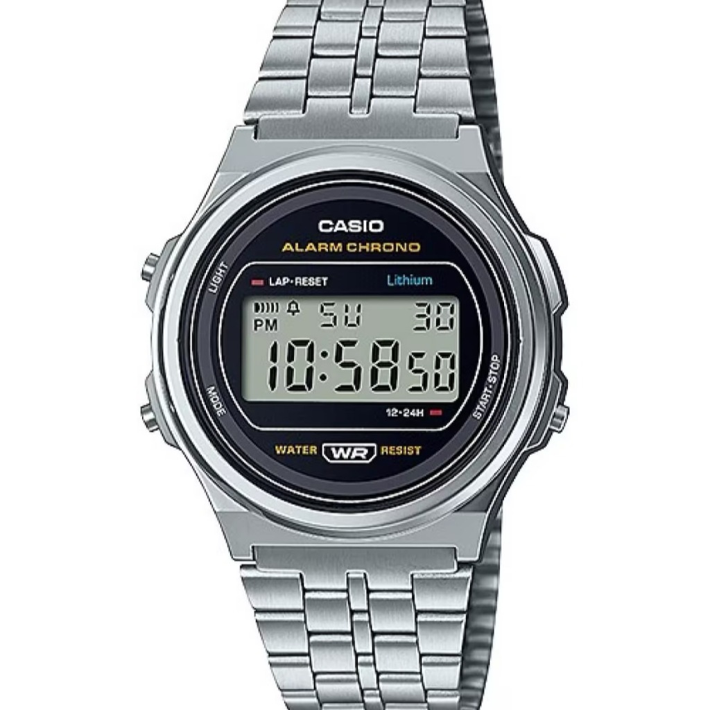 【CASIO 卡西歐】復古懷舊圓形電子錶 A171WE-1A 37.7mm 現代鐘錶