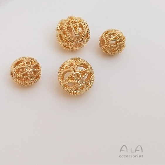 宏雲Hongyun-Ala--14K鍍金保色鏤空花球圓珠繡球隔珠手工diy串手鏈項鏈飾品散珠材料