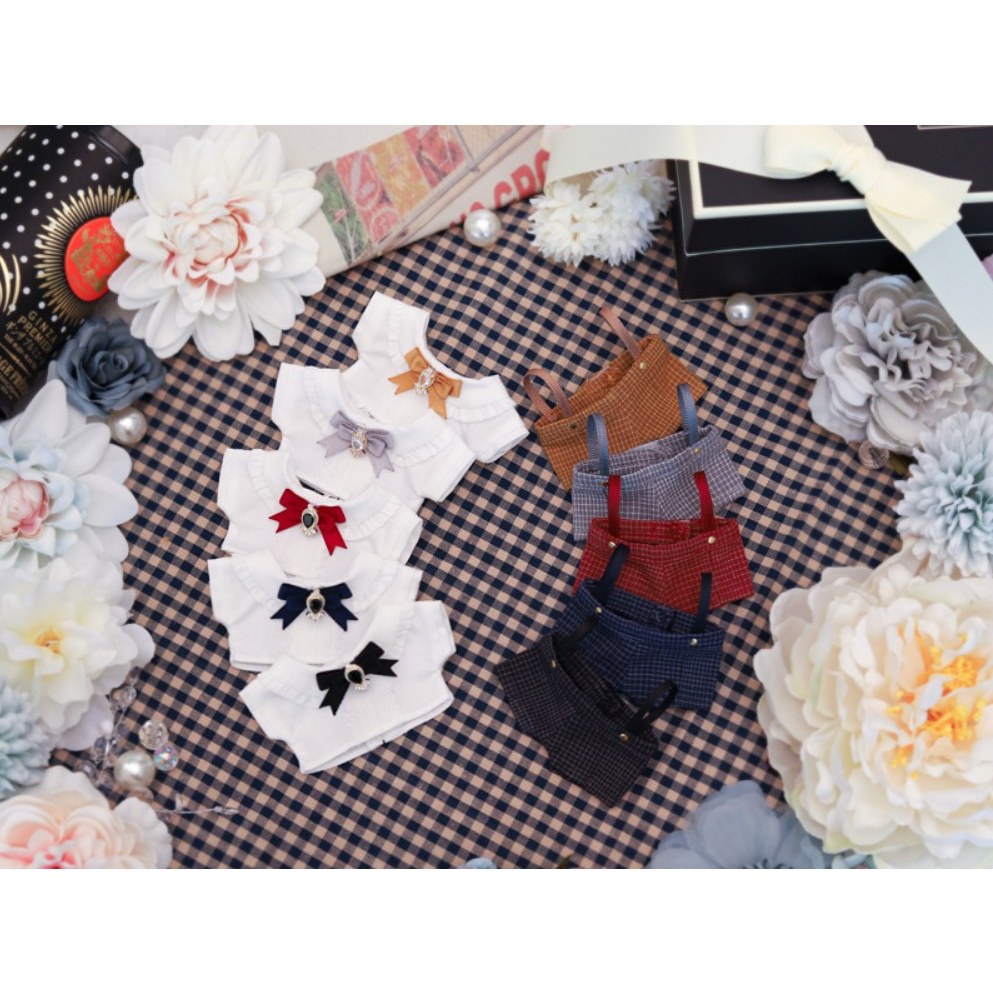 【魔販生】NINIMAL 10CM 棉花娃用 荷葉領襯衫&格紋吊帶褲&格紋吊帶裙 娃衣