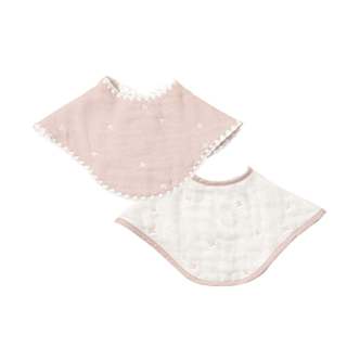 日本製 10mois 十字圖案粉紅色 六層紗 2 件套 大面積 拍嗝巾 口水圍兜