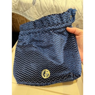 亞曼尼🔥GA 限量絲絨波紋手袋 束口袋 化妝包 提袋 藍 附防塵袋 提袋