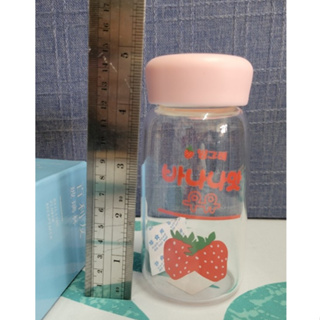 15公分高玻璃杯 粉色草莓款式 小水瓶 小玻璃瓶 茶杯 收納罐