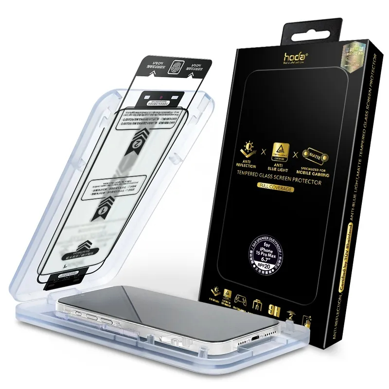 hoda AR抗反射抗藍光霧面玻璃保護貼 附無塵太空艙貼膜神器 德國萊因TÜV RPF20認證 iPhone15系列