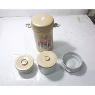 二手,日本象印ZOJIRUSHI OBENTO 圓型 保溫 棕色便當盒/不含提袋/型號:SL-WA09