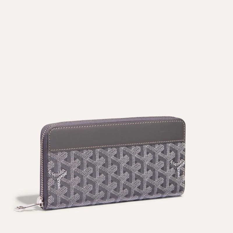 法國精品 GOYARD 經典拼接塗料帆布ㄇ字拉鍊長夾-灰（限量款）