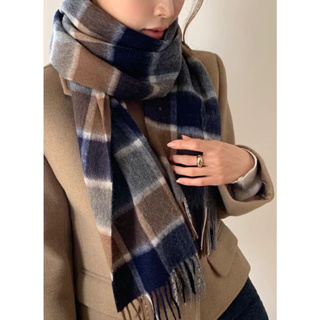 (現貨 深色*1)【TiMing】韓國代購 英倫風100%羊毛格紋圍巾