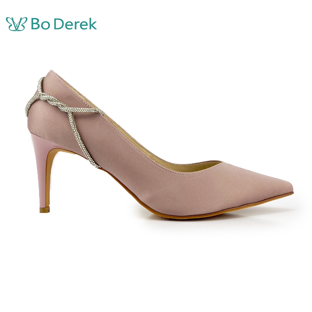Bo Derek 時尚氣質絨面水鑽尖頭高跟鞋-粉色