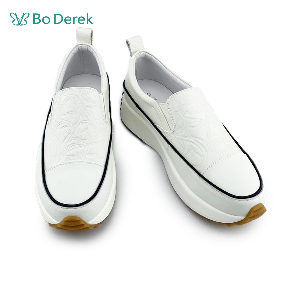 Bo Derek 異材質拼接壓紋牛皮休閒鞋-米色