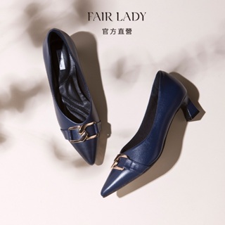 FAIR LADY 芯太軟 質感造型飾釦尖頭小貓低跟鞋 湛藍色 (602586) 女鞋 小貓跟 跟鞋