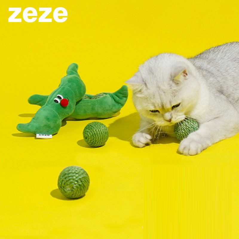 【桃喜 TAOXI】zeze豌豆夾劍麻球 內含響石 豌豆莢收納 耐磨耐咬 寵物玩具 發聲玩具 貓玩具
