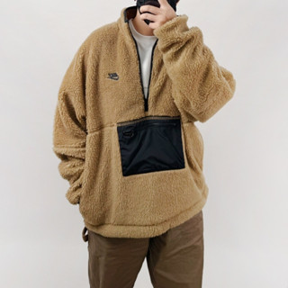 Nike 長袖 Club+ 男款 棕色 沙色 毛絨 保暖 半開襟 立領 小高領 【ACS】 DQ4881-258