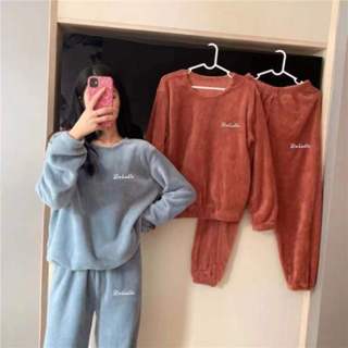 睡衣 睡褲 睡衣套裝 女裝 居家服 珊瑚絨睡衣 絨毛睡衣 睡衣冬天 毛毛睡衣 睡衣女