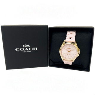 【COACH】經典LOGO素面編織果凍錶帶女用手錶禮盒(粉)