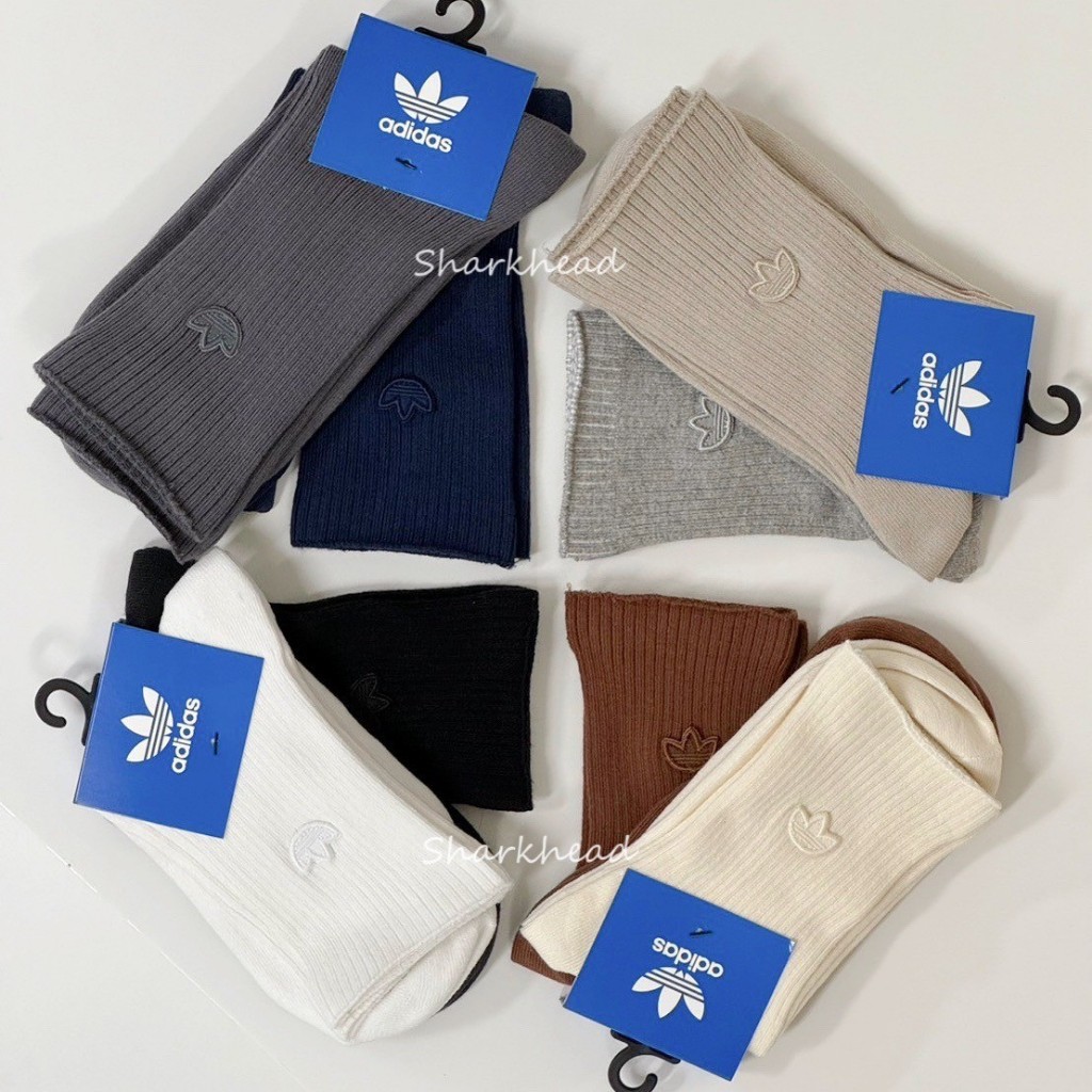 【Sharkhead】現貨 Adidas 長襪 三葉草 黑白 深灰 深藍 焦糖 奶茶 米白 立體標 中筒襪 IC8700