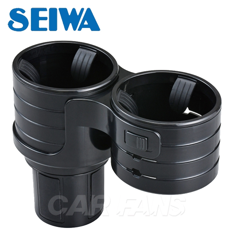 日本SEIWA 雙杯架 單邊可調高低飲料架 可放手機 黑色 WA112 杯架式固定3點式橡膠墊防震