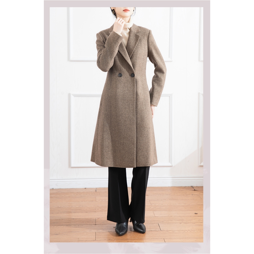 衣然傳奇冬季新品高級感綿羊毛西裝領大衣長款外套寬鬆毛呢大衣