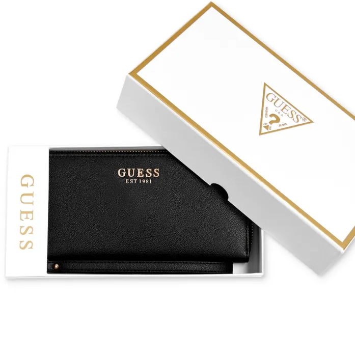 【美麗小舖】GUESS 黑色 荔枝紋皮革 拉鍊長夾 皮夾 錢包~全新正品現貨在台 G78202