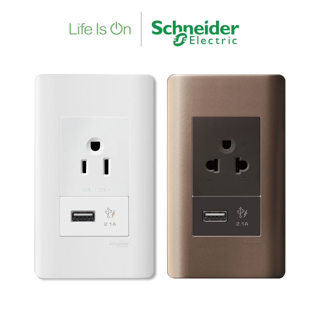 【Schneider Electric施耐德】ZENcelo系列 USB插座+2.0/5.5線徑單插座 古銅棕/經典白