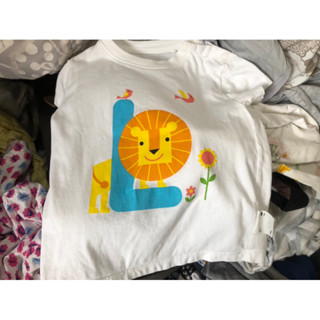 近新 Lativ 90公分 Hallmark 聯名 純棉 白色短袖上衣 黃色獅子 英文字母L