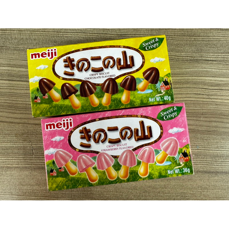 《茶蛋市集》 Meiji 明治 香菇造型餅乾 巧克力口味 草莓口味 36g 巧克力 草莓巧克力 非 代可可脂 片裝