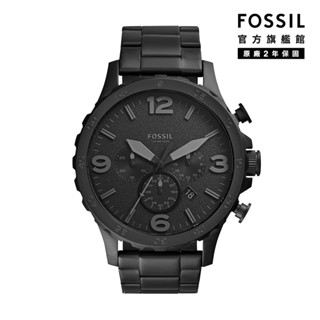 【FOSSIL 官方旗艦館】Nate 黑色帥氣不鏽鋼計時男錶 黑色不鏽鋼鍊帶 50MM JR1401