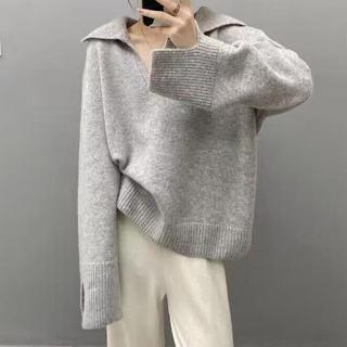 衣時尚 針織衫 上衣 毛線衣 保暖 新款慵懶風軟糯山羊絨衫女V領毛衣加厚寬鬆套頭針織打底T516-C 44050.
