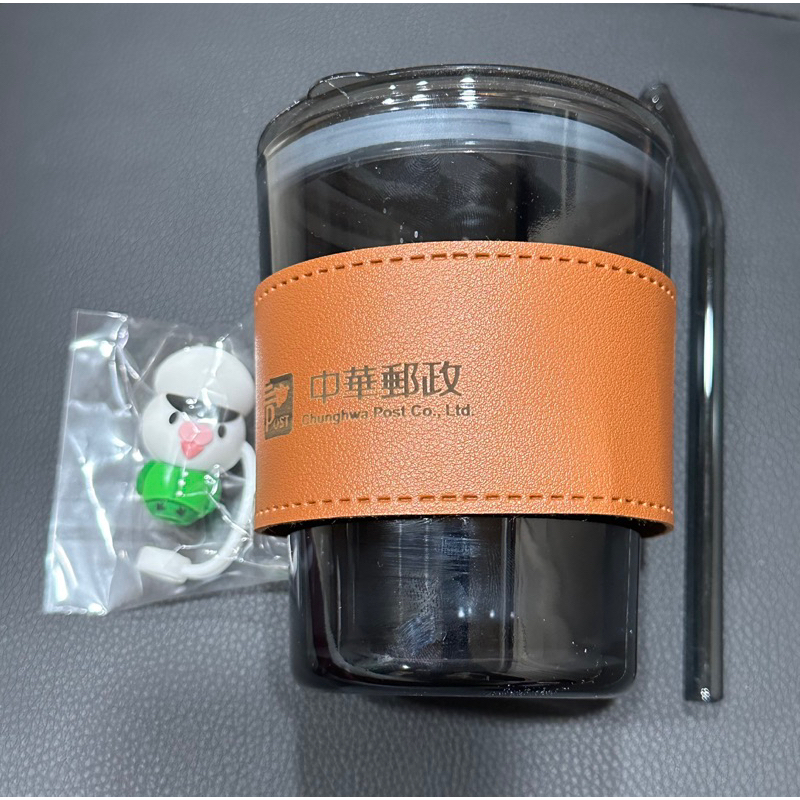 中華郵政-復古隨行玻璃杯 帶蓋附吸管 冷萃咖啡杯 加厚款 耐熱玻璃 吸管杯