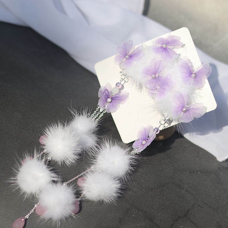 紫色蝴蝶雪球髮夾&amp;頂釵組/婚紗髮飾/古風髮飾