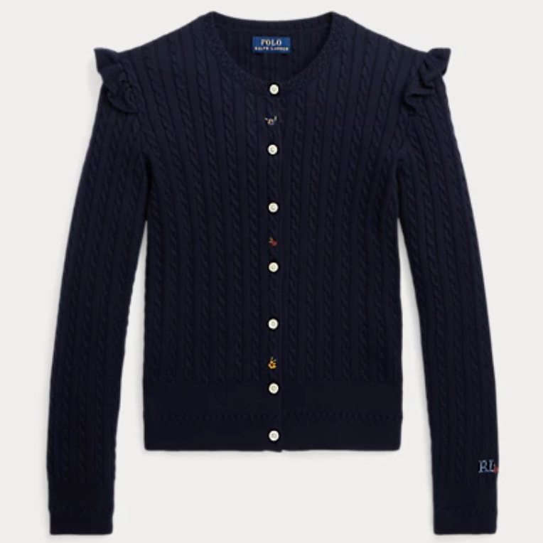 【現貨】Ralph Lauren Polo 女青年新款花卉刺繡棉針織 外套 罩衫 開襟衫－深藍XL (大人可穿)