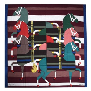 HERMES Rocabar馬匹圖羊毛混絲披肩圍巾140cm(酒紅)370046｜GoBrand購名牌