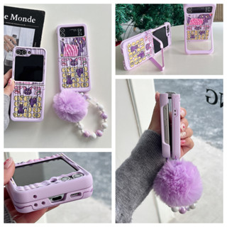 露娜貓毛球鏈條適用Samsung galaxy z flip3 4 5 摺疊手機殼 三星Zflip 6保護殼 防摔殼韓國
