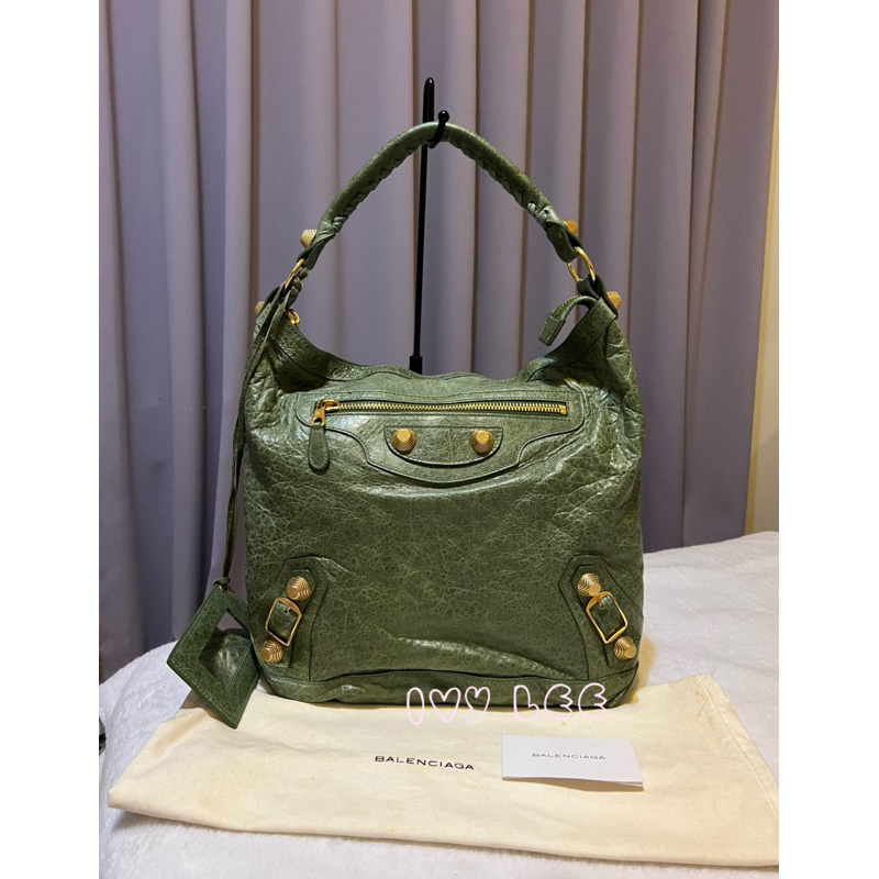 BALENCIAGA 173081 巴黎世家 Giant Day  金扣側肩包 手提包 橄欖綠色 二手精品