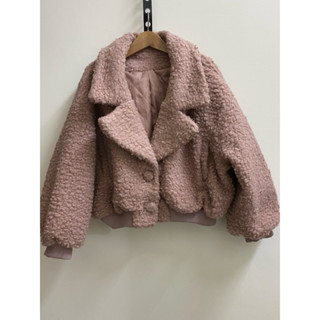 日本品牌grl藕粉色長袖厚實感翻領大衣外套
