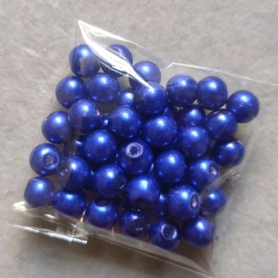藍色玻璃珠仿珍珠6mm/1包50個 散珠 串珠DIY配件