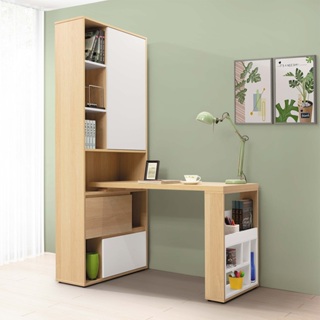 Boden-尚恩L型多功能書櫃+書桌組合(2.7尺二抽開放式書櫃+4尺伸縮桌面)