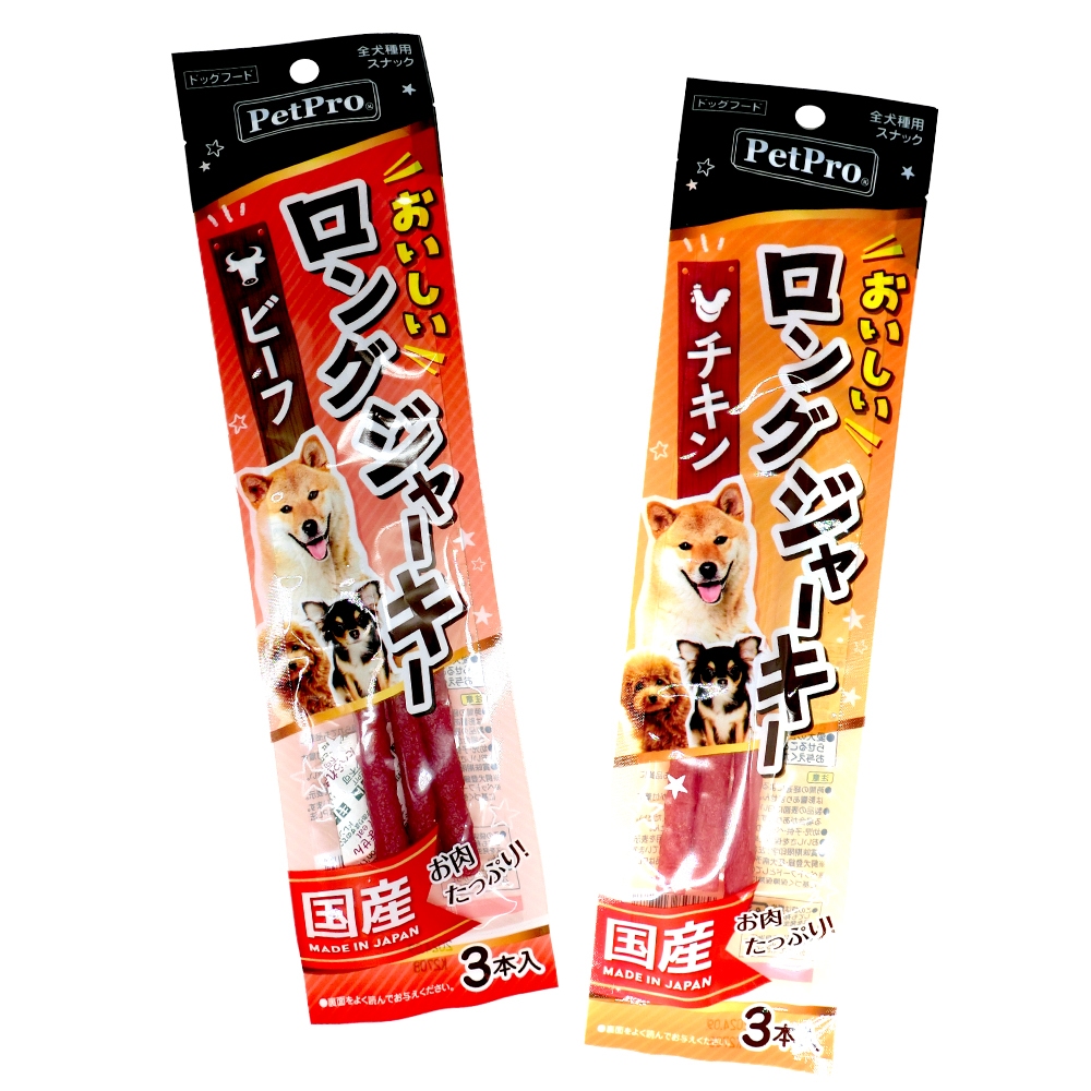 【PetPro】 日本美味長肉乾 3入 長牛肉乾 長雞肉乾 寵物時光