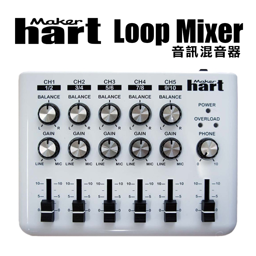 Makerhart Loop Mixer - 立體聲5輸入／2輸出音訊混音器