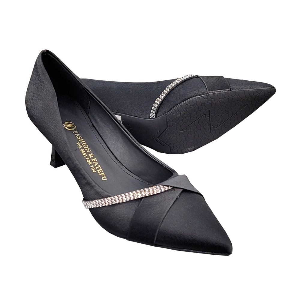 鞋鞋俱樂部 法式水鑽尖頭高跟鞋 999-FS1600-25 黑色